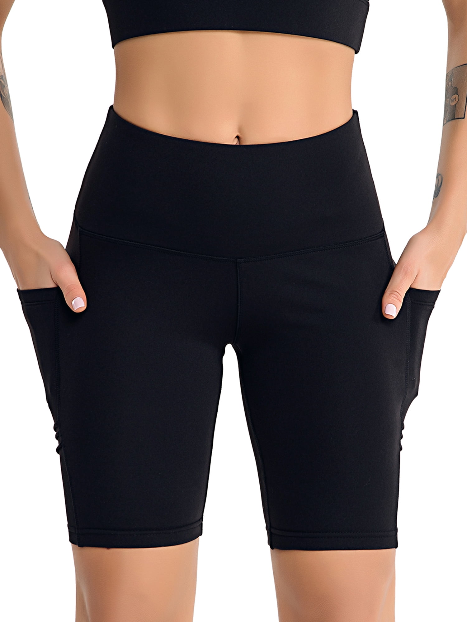  GROTEEN High Waisted Biker Shorts with Pockets for Women Yoga  Workout Tummy Control Gym Running Shorts Leggings (Small-Medium, Black) :  Clothing, Shoes & Jewelry