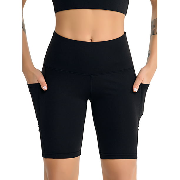High Waist Tummy Control Workout Yoga Shorts Side Pockets for Women  Compression Running Sports Workout Gym Athletic Wear - Walmart.com