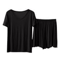 thumbnail image 2 of WCJM Black Women's Shorts Short Sleeves Casual Two Piece Pajamas Casual Suit, 2 of 7