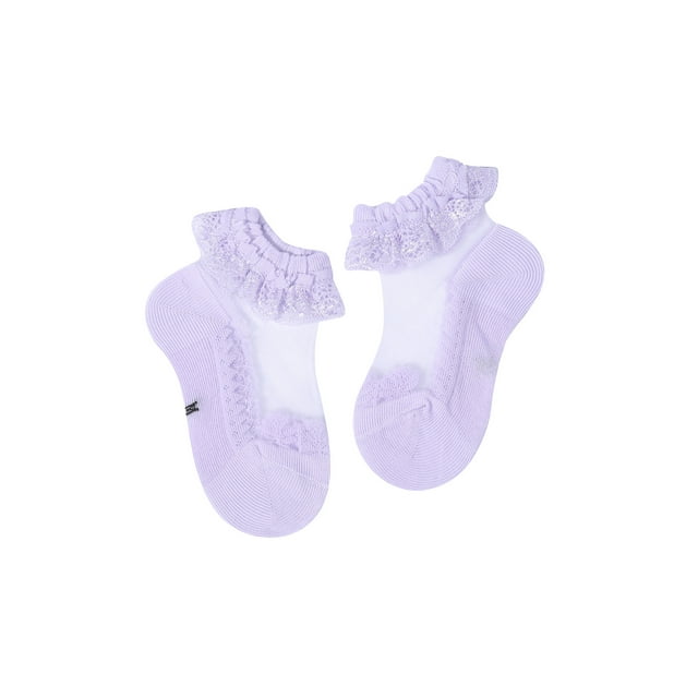 Faithtur Lace Princess Socks Cotton Breathable Mesh Ruffled Short Stockings Solid Color Frilly Ankle Cute Hose for Baby Girls