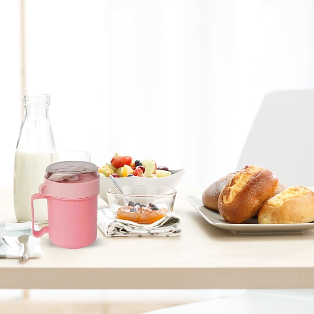 Cqxid Tableware Under $5 500m Plastic Portable Soup Cup With Lid Lunch Box Food Container Breakfast Cup Food Jar Milk Soup Cup With Spoon Leakproof Bento Box