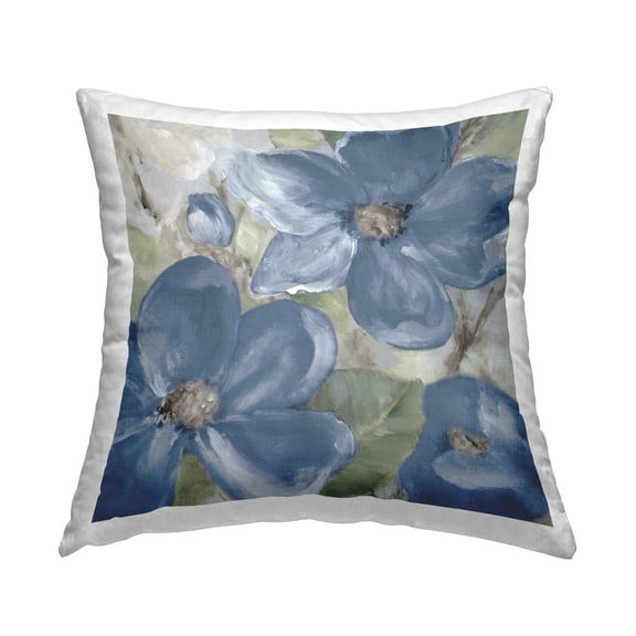 Stupell Industries Abstract Blue Wildflowers Decorative Printed Throw Pillow, 18 x 18