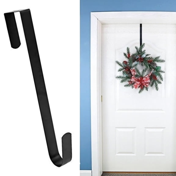 Appoft 15" Wreath Hanger for Front Door,Sturdy Steel Wreath Door Hanger,Over The Door Hanger Hook (Black)