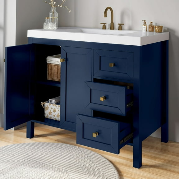 Uforic 42'' Modern Bathroom Vanity with Sink Combo, Freestanding Bathroom Storage Cabinet with Drawers & Doors, Blue