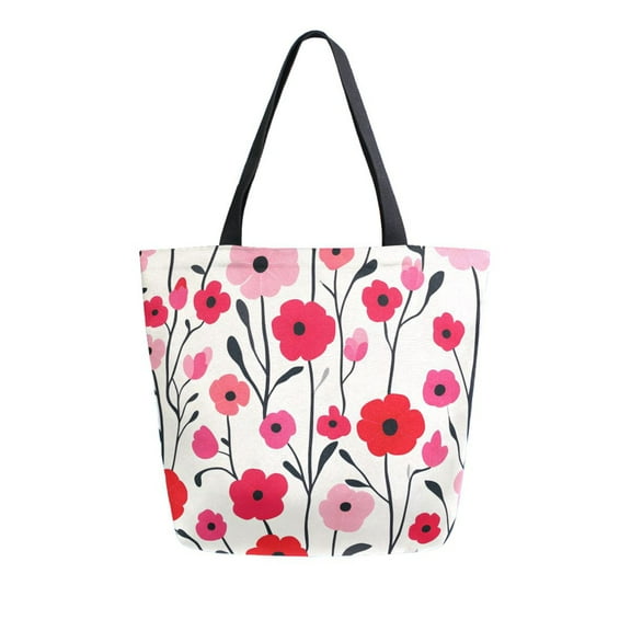 FORMRS Womens Canvas Tote Bag with Zipper Inner Pocket Shoulder Handbag, Pink Floral