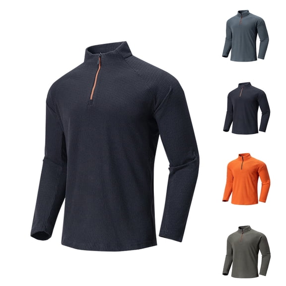 Hinvhai Men's Quarter Zip Fleece Pullover thermal Running Shirts Lightweight Sweatshirt Long Sleeve Polo Shirt Orange 10(XL)