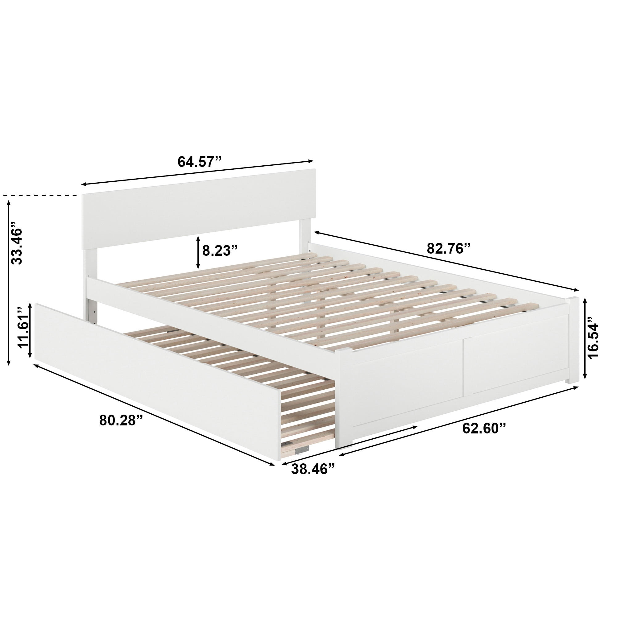 AFI Orlando Queen Wood Platform Bed with Headboard Footboard & Twin XL Trundle, White