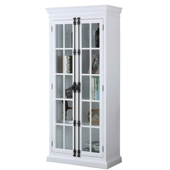 Pemberly Row Modern Antique White Wood Storage Curio Cabinet