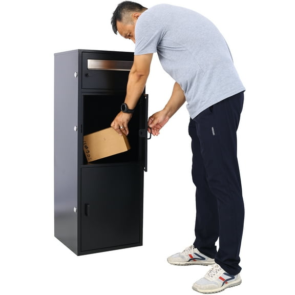 KTENME Professional Package Delivery Box With Keys Stainless Steel Structure Express Mail Parcel Drop Box (16.3 "x 15.6" x 44.5“)