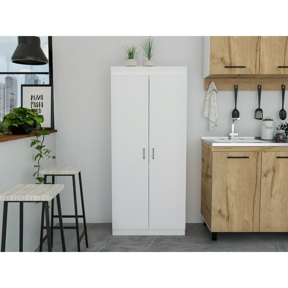 Dtwnek Double Door Pantry Cabinet with 5 Shelves, White