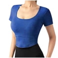 thumbnail image 2 of Fesfesfes Women's Fiting Tops Summer Round-Neck Short Sleeve Sexy Blouse Yoga Tops Integrated Tight Fitting With Chest Pad Corp Tops Fitness Tops 8(L), 2 of 7