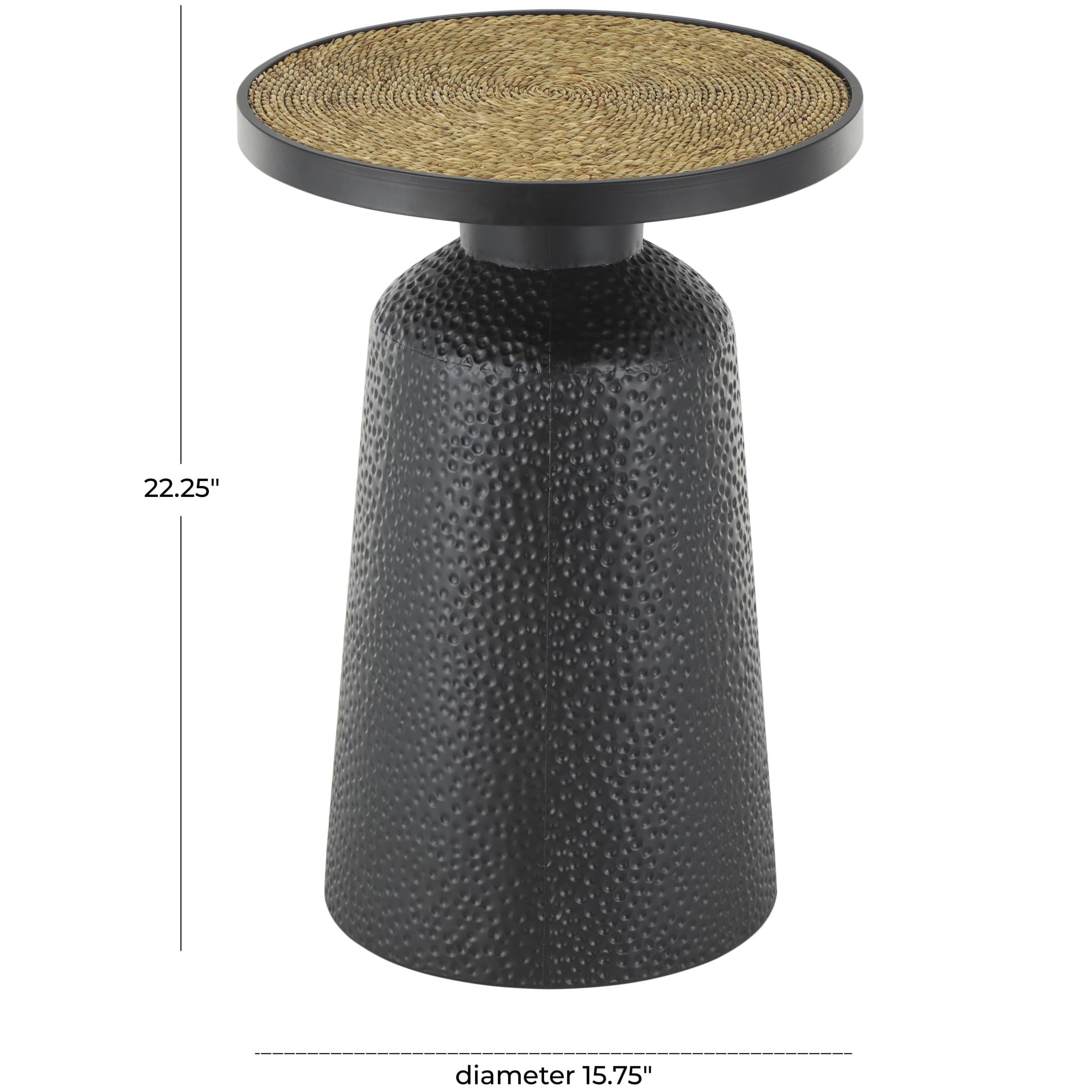 DecMode 16" x 22" Black Metal Handmade Accent Table with Rope Tabletop, 1-Piece