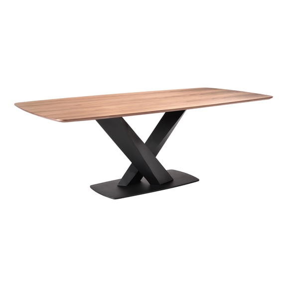 Armen Living Everett Contemporary Dining Table in Matte Black Finish and Walnut Top