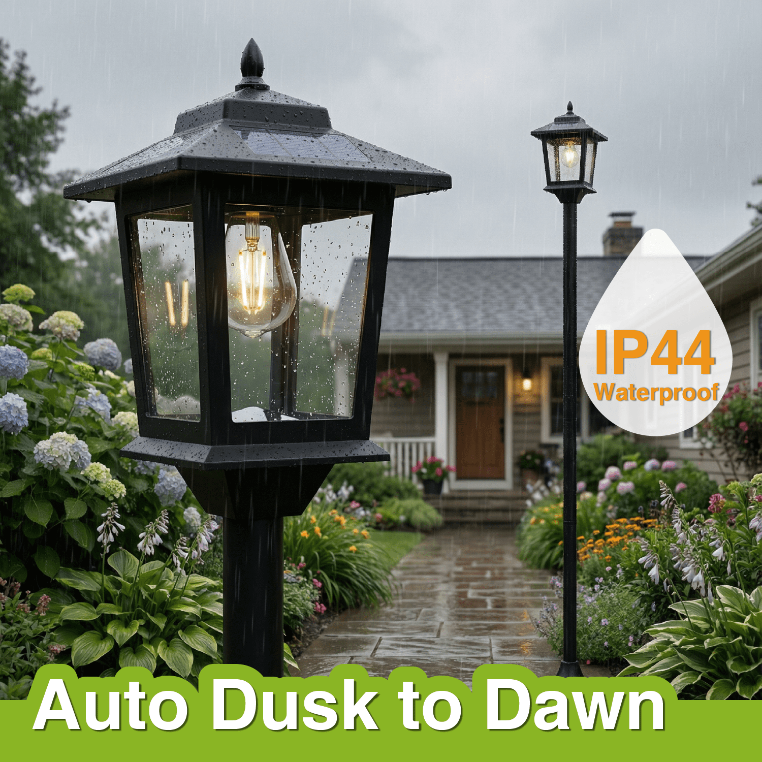 Outdoor Solar Post Lights, 2-Pack 63" Dusk to Dawn Solar Lamp Posts, Waterproof Floor Lamps, Warm White Pole Lights for Patio with Replaceable Bulb