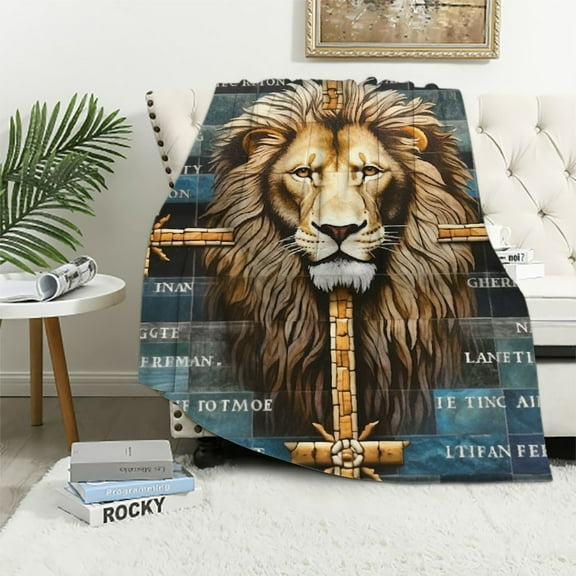 JEUXUS Bible Verse Blanket Christian Lion Prayer Religious Throw Blankets for Couch Sofa Bed Warm Gifts
