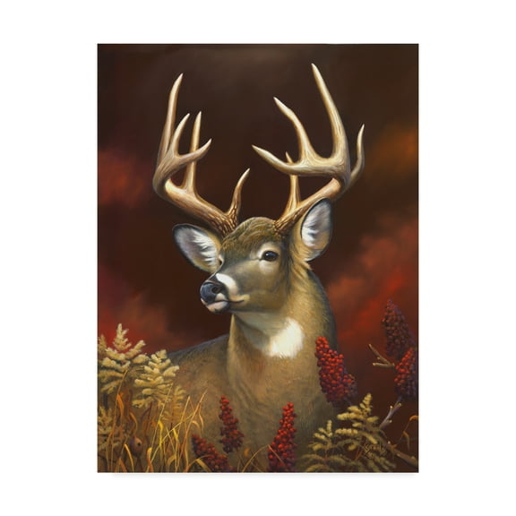 Trademark Fine Art 'Deer On Red' Canvas Art by Leo Stans
