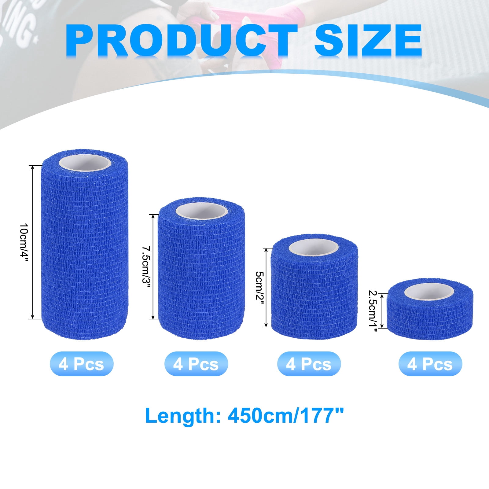 Uxcell Self Adhesive Bandage Wrap, Yard Elastic Self Breathable Self Adherent Wrap Tape for Stretch Athletic Sports Blue