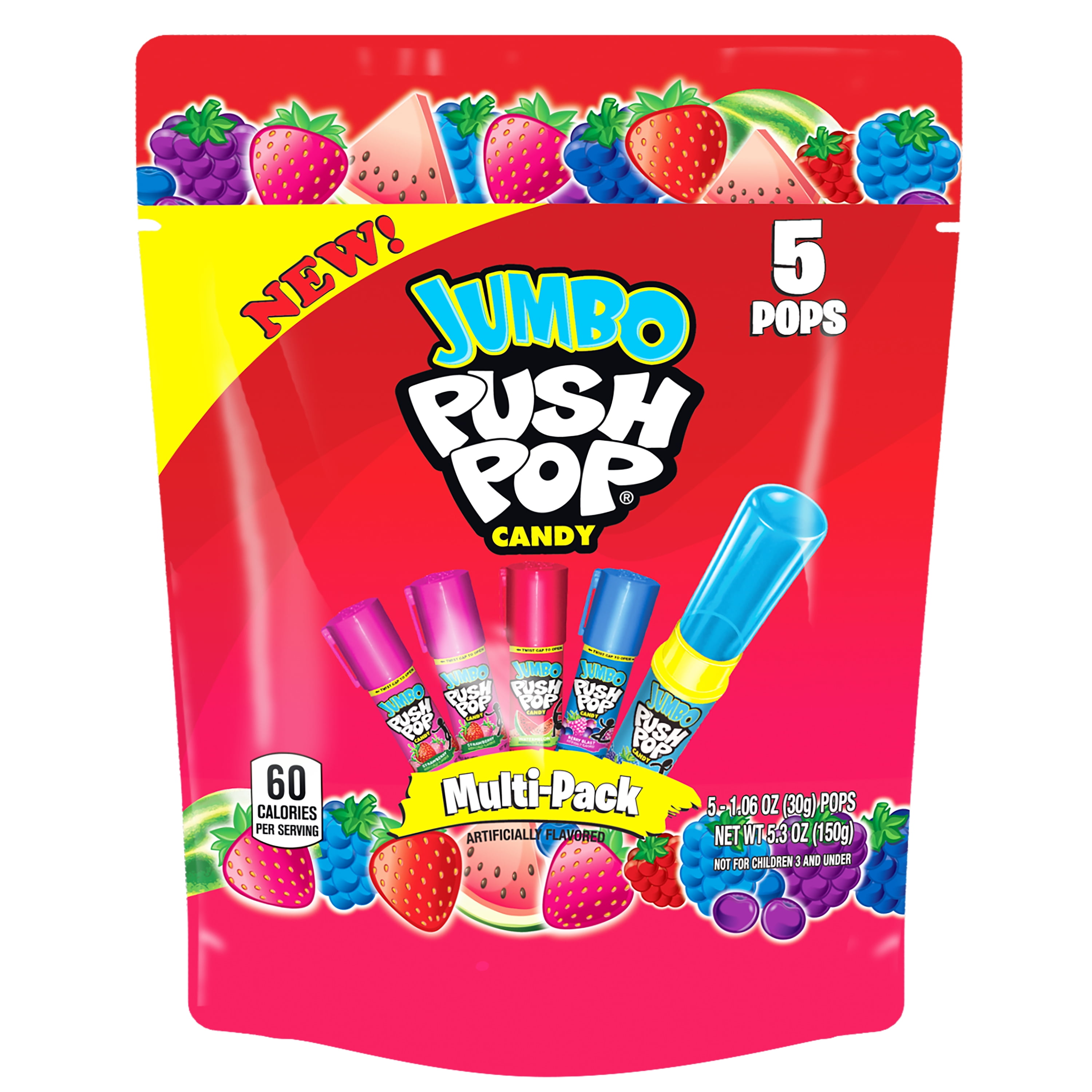 Push Pop Jumbo Lollipop Candy, Variety Pack 5.3oz Bag, 5-1.06oz