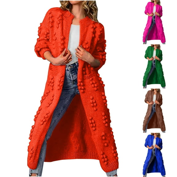 Lovskoo 2024 Long Cardigans for Women Trendy Long Sleeve Casual Warm Solid Color Coat Long Outerwear Sweater Knit Cardigan Orange
