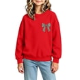 thumbnail image 6 of Risckoth Girl's Leopard Bow Print Crew Neck Sweatshirt, Long Sleeve Solid Casual Fall Winter Pullover, 6 of 7