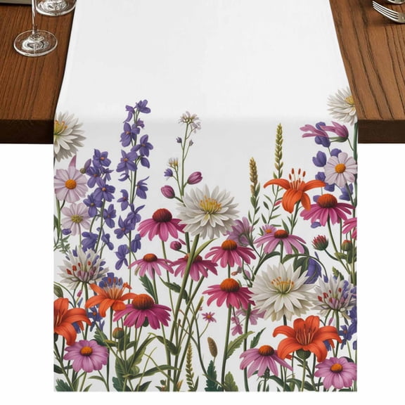 Table Runners 72 Inches Long Dress Scarves, Spring Floral Farmhouse Kitchen/Dining Table Runner, Coffee Tablerunners, Watercolor Daisy Lily Lavender Plants Garden 18x72 Inch