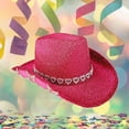 thumbnail image 2 of BRICH Men & Women Cowboy Hat Western Style Glitter Party Hats Red One Size, 2 of 3