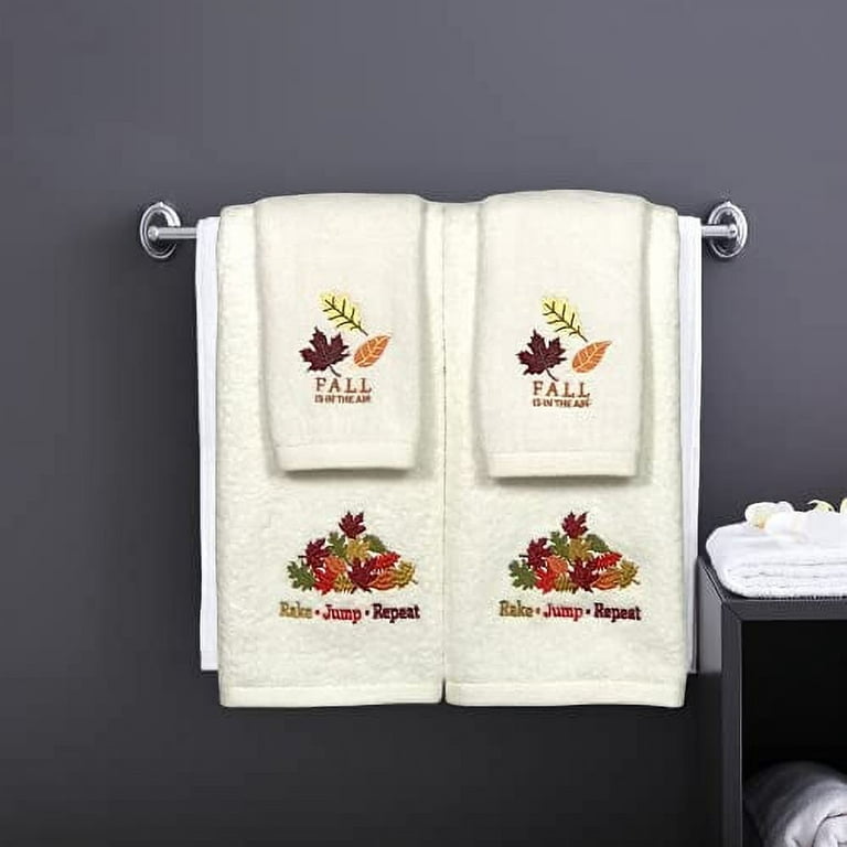 Serafina Home Decorative Fall Hand Towels: Plush Velour Cotton Embroidered  Colorful Leaf Pile Fun Rake Jump Repeat Design, 2 Piece Set, 25 x 16 Inch  Each 