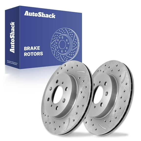 AutoShack Front Vented Drilled & Slotted Silver Zinc Coated Brake Rotors 2-PC Set Replacement for 2007-2014 Honda Fit 2010-2014 Honda Insight 1990-2001 Acura Integra SilverShield Pro 10.3" (261.5 mm)