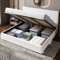 thumbnail image 3 of Einfach King Size Storage Bed Frame, Lift Up Velvet Platform Bed with Adjustable Upholstered Headboard, No Box Spring Needed, White, 3 of 11