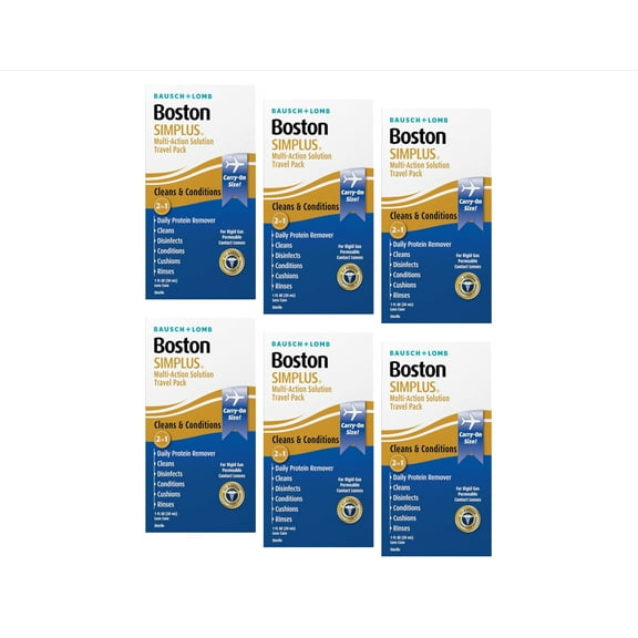 6 Pack -  Boston® SIMPLUS Multi-Action Solution Travel Kit and Lens Case - from Bausch   Lomb, 1 fl oz (30 mL), Contact Lens Case Included