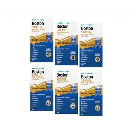 6 Pack - Boston® SIMPLUS Multi-Action Solution Travel Kit and Lens Case - from Bausch + Lomb, 1 fl oz (30 mL), Contact Lens Case Included