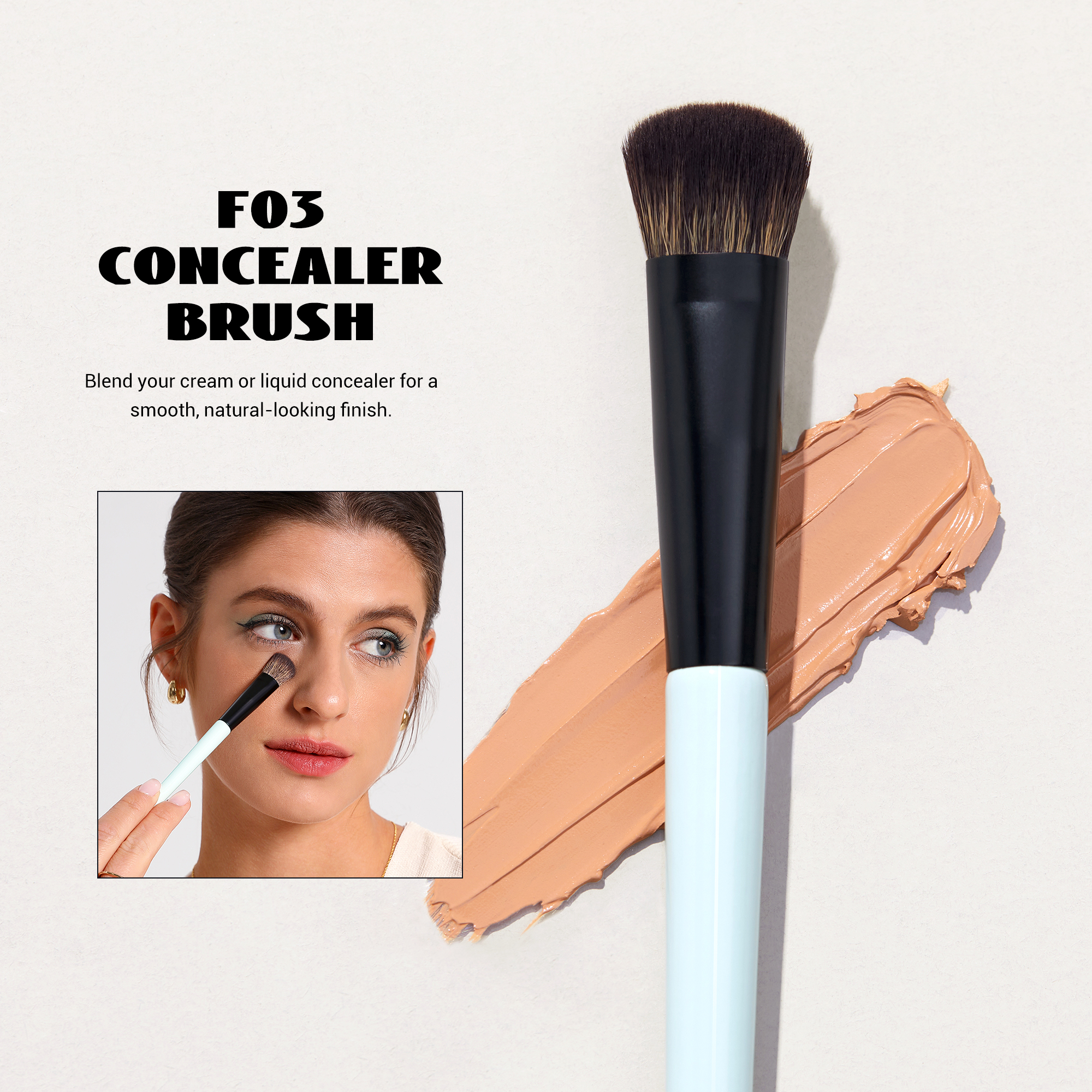 Jessup Face Makeup Brushes Blue 3pcs Double Ended Makeup Brush for Foundation Contour Blush Highlight and Concealer Brush, Premium Synthetic Brush Set T503