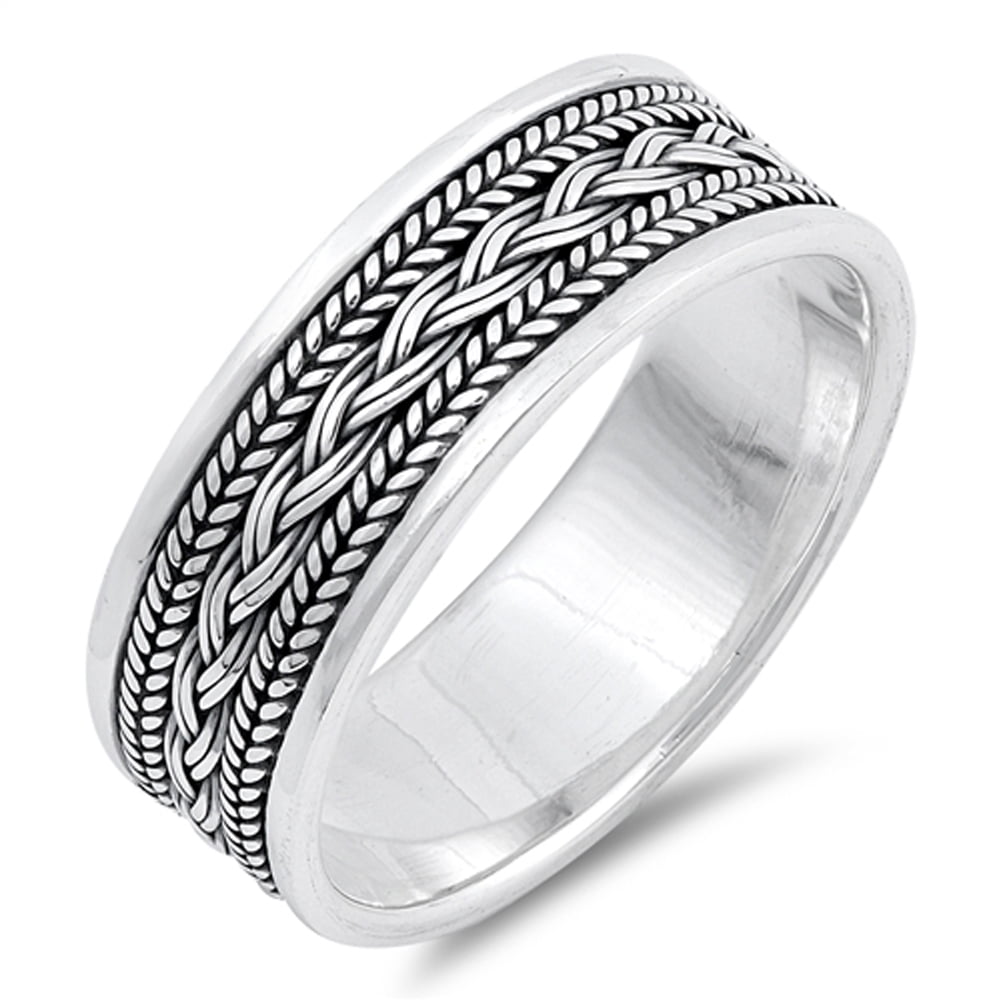 Rope Knot Design Celtic Ring .925 Sterling Silver Wide Wedding Band Jewelry Female Male Size 10