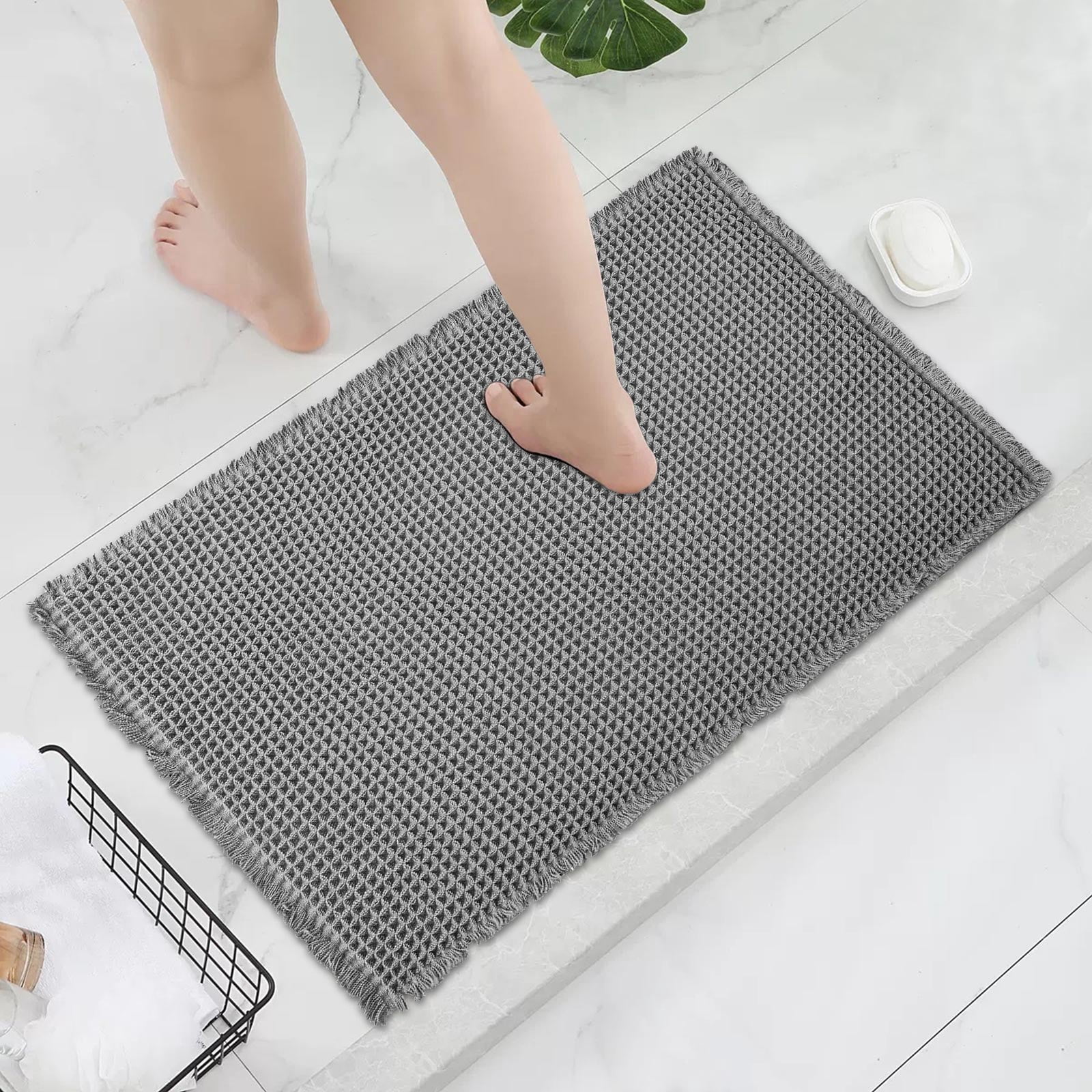 Eurhowing Waffle Bathroom Rugs 20"×32", Ultra Absorbent Non-Slip Bath Mat, Quick Dry Washable Bathroom Floor Mat, Gray