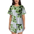 thumbnail image 1 of Balery Watercolor Green Leaves Conjunto de Pijama para Mujer con Estampado, Dos Piezas de Manga Corta y Shorts, Ropa de Dormir Suave con Cuello Redondo y Bolsillos-XX-Large, 1 of 6