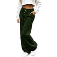 thumbnail image 4 of BRELIL Women's Wide Leg High Waisted Ribbed Casual Lounge Pants Long Pajama Pants Fall Winter Fashion Outfits Loose Baggy Trousers for Party, Army Green S, 4 of 9