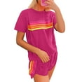 thumbnail image 4 of GZWYHT Two Piece Sets for Women Lounge Sets for Women Women 2 Piece Outfits Sweatsuit Casual Striped Pullover And Shorts Sets Travel Tracksuit Two Piece Sets for Women Summer Sets for Women Hot Pink M, 4 of 7