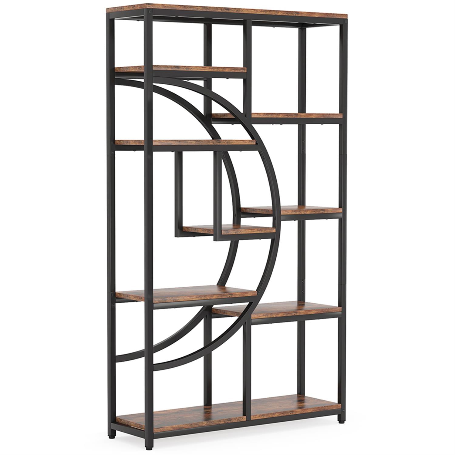 Demi Bonn 69" Freestanding Bookshelf with 9 Open Shelves, Wood and Metal Bookcase Storage Organizer, Display Standing Shelf Unit for Bedroom, Living Room, Brown