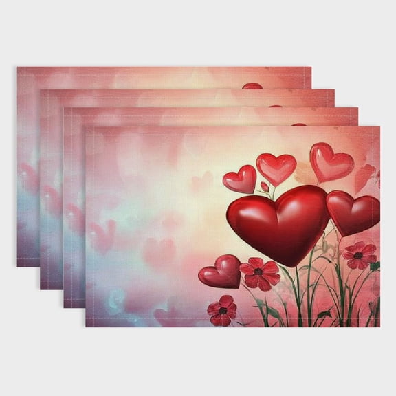 Shiartex  Valentine's Day Placemats for Dining Table Heat Resistant Kitchen Table Decor Washable Table Mats 4 Piece 18x12in