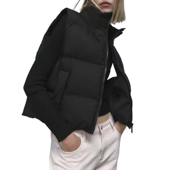 Sunloudy Women Sleeveless Puffer Vest, Warm Lightweight Solid Color Zipper Quilted Jacket Autumn Winter Outerwear