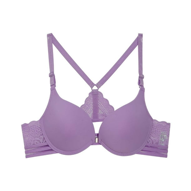 IROINID Clearance Push Up Bra for Women Solid Color Underwear Gathering  Lace Underwear Daily Bra,Purple 