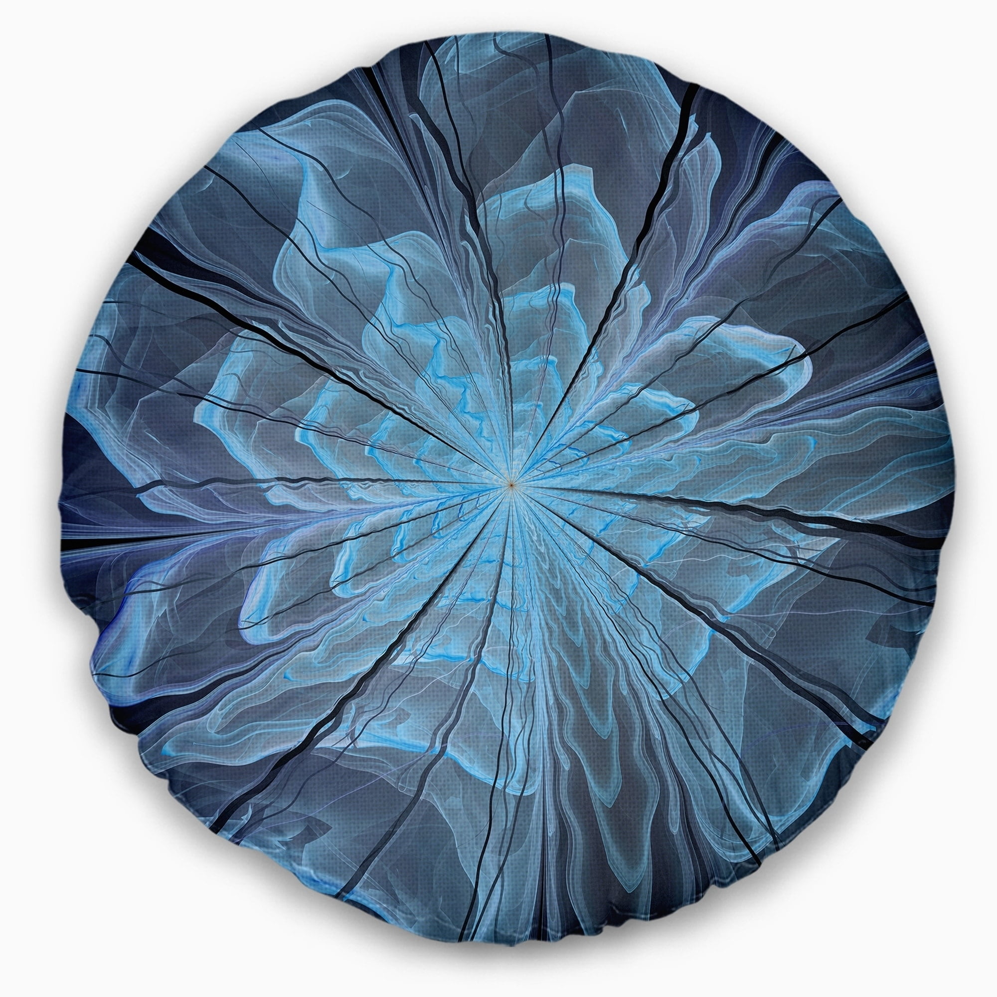 Sofa Throw Pillow 16 Designart CU12019-16-16-C Soft Blue Fractal Flower with Large Petals Floral Round Cushion Cover for Living Room