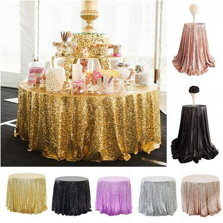 Glitter Sequin Round Tablecloth Cover, Sparkle Table Cloths Wedding Banquet Birthday Party Event Baby Shower Christmas Home Decoration, Rose Gold Silver Champagne, Small or Large Size