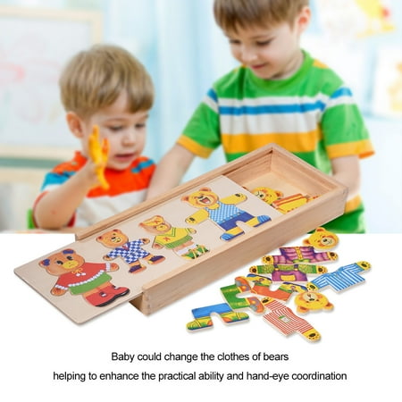 Mellow Bear - Kids Wooden Toy,Ymiko Creative Kids Baby Colorful Wooden Cartoon Bear Dress Changing Clothes Puzzle Educational Toy,Wooden Toy