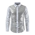 thumbnail image 4 of Mens Shirts Casual Carnival Long Sleeve Top With Metallic Sequin Design Nightclub Party Performance Shirt for Men White L, 4 of 4