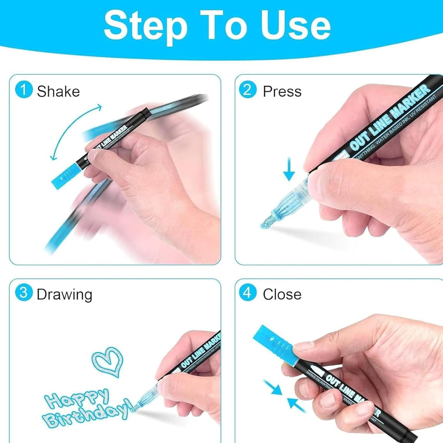 Coloring Lightstick Graffiti Highlighter Pens, Outline Markers Self-Outline Metallic Markers, Shimmer Markers Outline Double Line, for Drawing, Greeting Cards