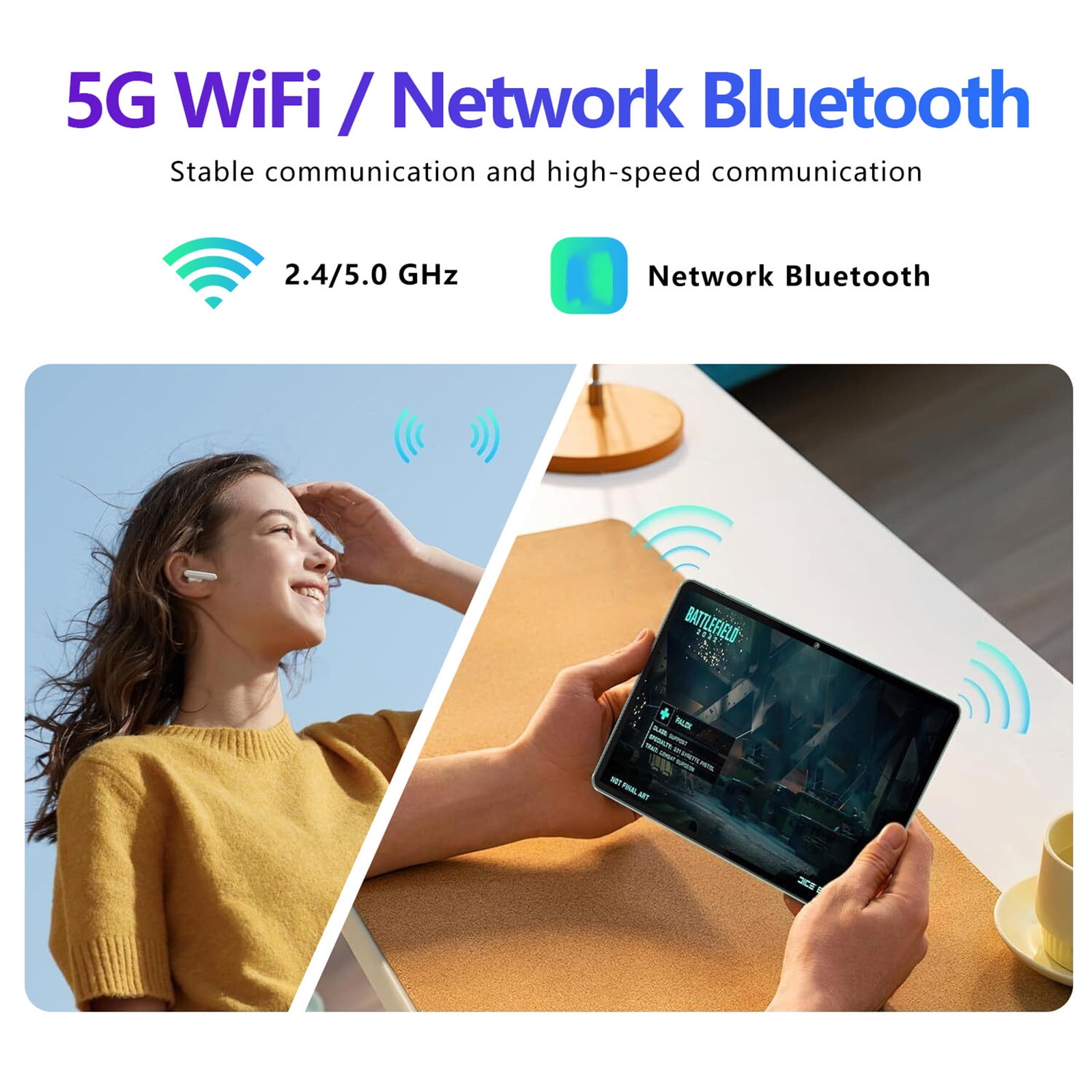 5G Android Tablet, 10.1-inch Android Tablet HD Display, 10.1 "Ultras-Thin Tablet with Face Recognitions, Plug-In Card Support Phone Communication for Learning Game Video Office