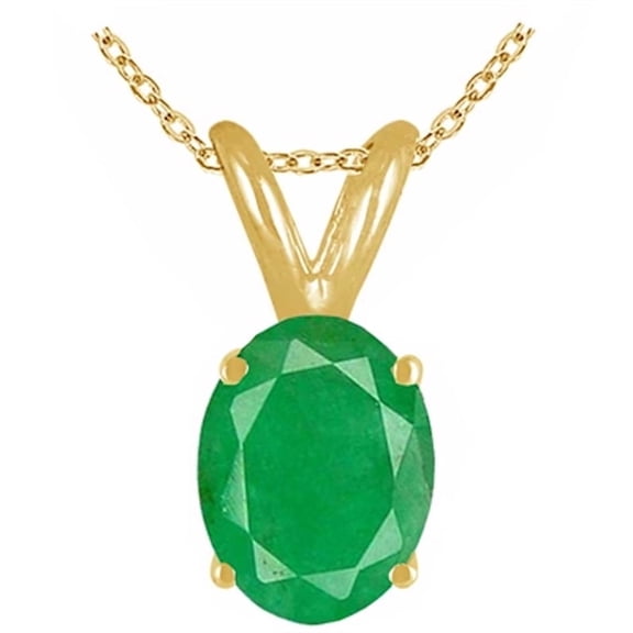 Aonejewelry 0.45Ct Oval Emerald Pendant Necklace  in 14k Yellow Gold for woman
