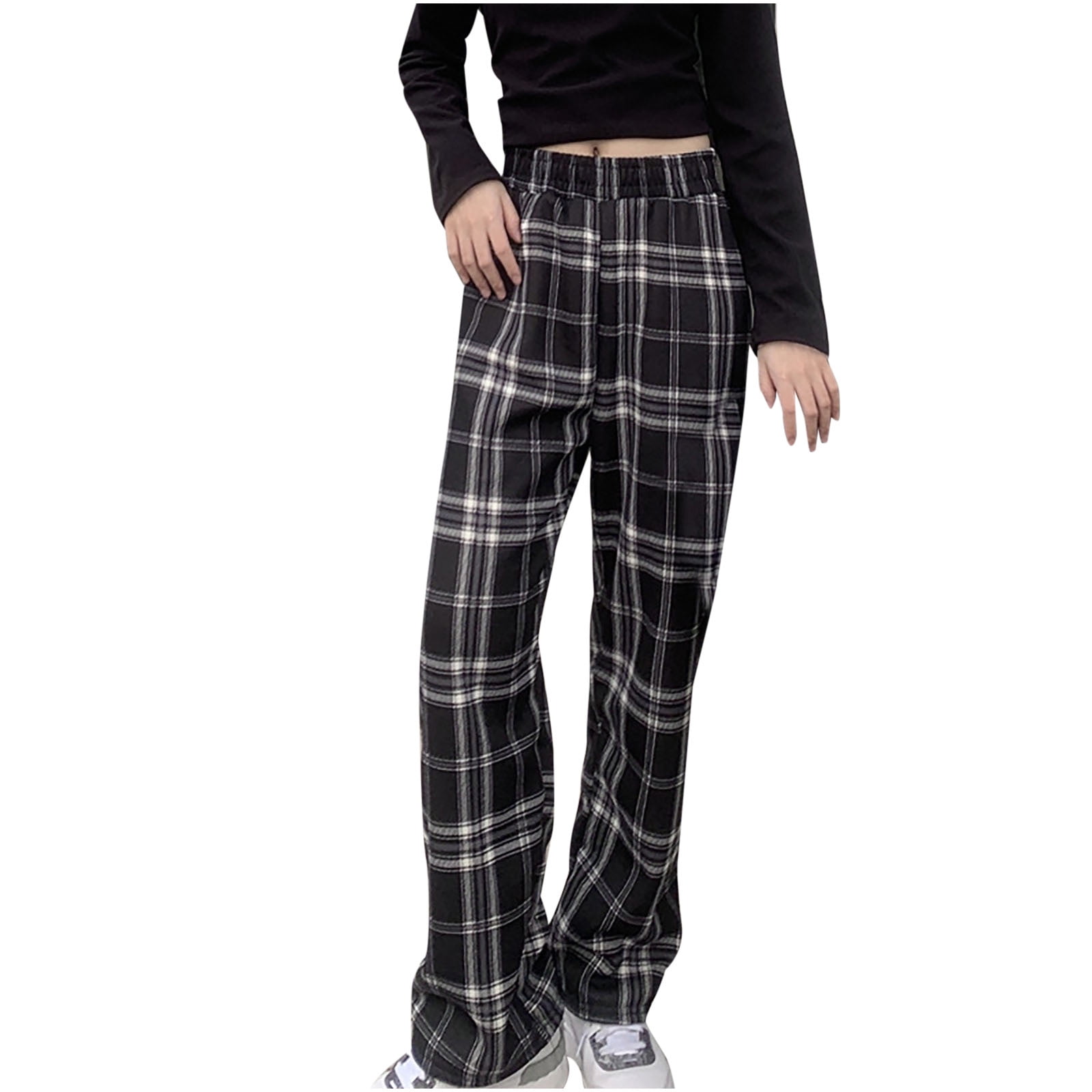 High waisted wide leg plaid pants best sale