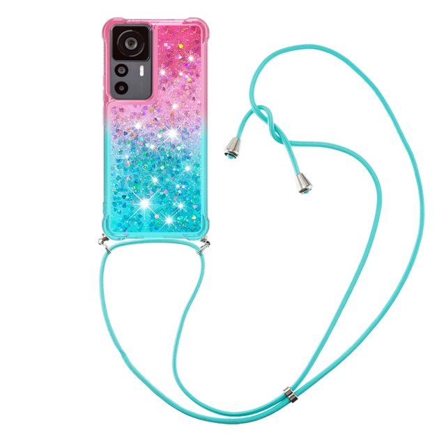 Funda para Xiaomi 12T/12T Pro 5G Brillantina Líquida Divertida Reluciente y con Cristales en Movimiento Cuerpo Cruzado con Cordón Ajustable